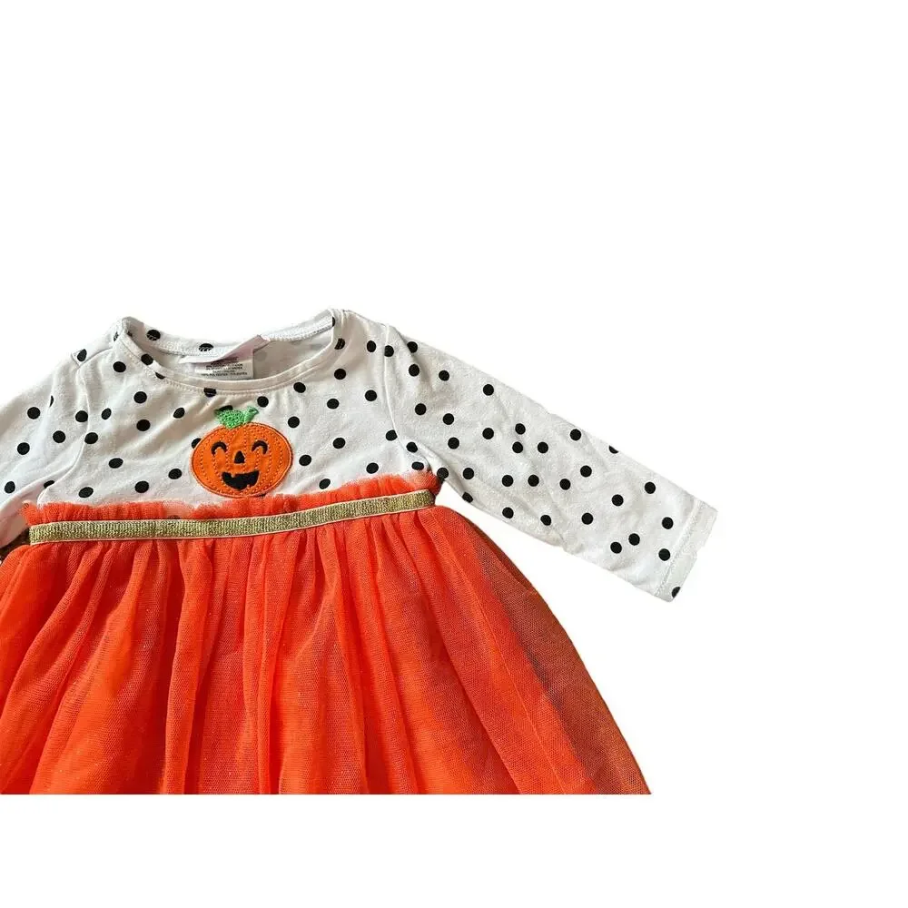 Bonnie Baby Girls 3-6M Orange Black White Halloween Themed Long Sleeve Dress